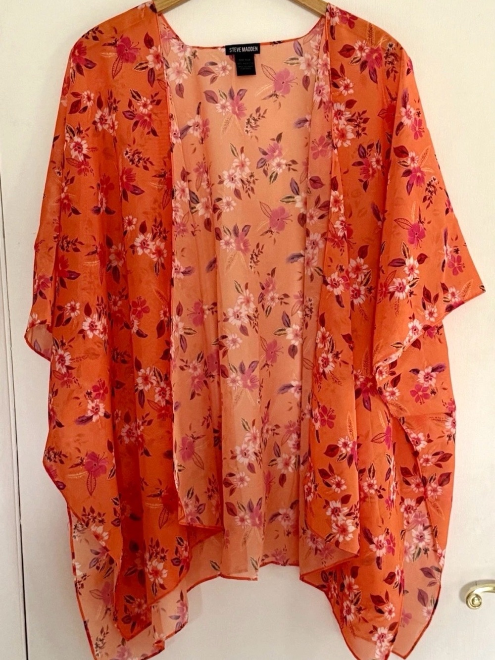 Steve Madden Orange Floral Kimono One Size